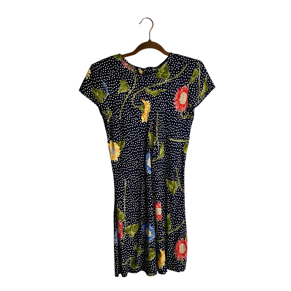 Vtg 90s All That Jazz Sunflower Polka Dot Mini Dress Whimsigoth Cottagecore S